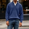 thumbnail image 4 of TOUMENY Men Sweater Stand Collar Long Sleeve Solid Casual Loose Warm Pullover Fall Winter Fashion Half Zip Knit Tops Navy L, 4 of 7
