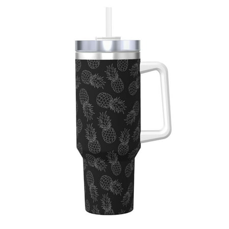 

Fuzoiu White Pineapples Print 40OZ Ice Bully Stainless Steel Insulated Cup with Handle and Straw - Perfect for Travel and Sports