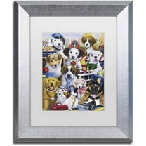 Trademark Fine Art 'Working Puppies' Canvas Art by Jenny Newland, White Matte, Silver Frame