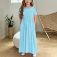 thumbnail image 2 of Ashirexll Girls Summer Dress, Girls Dresses Size 10-12, Kids' Solid Color Short Sleeve Round Neck Dress Casual Long Dresses with Pockets, 2 of 5