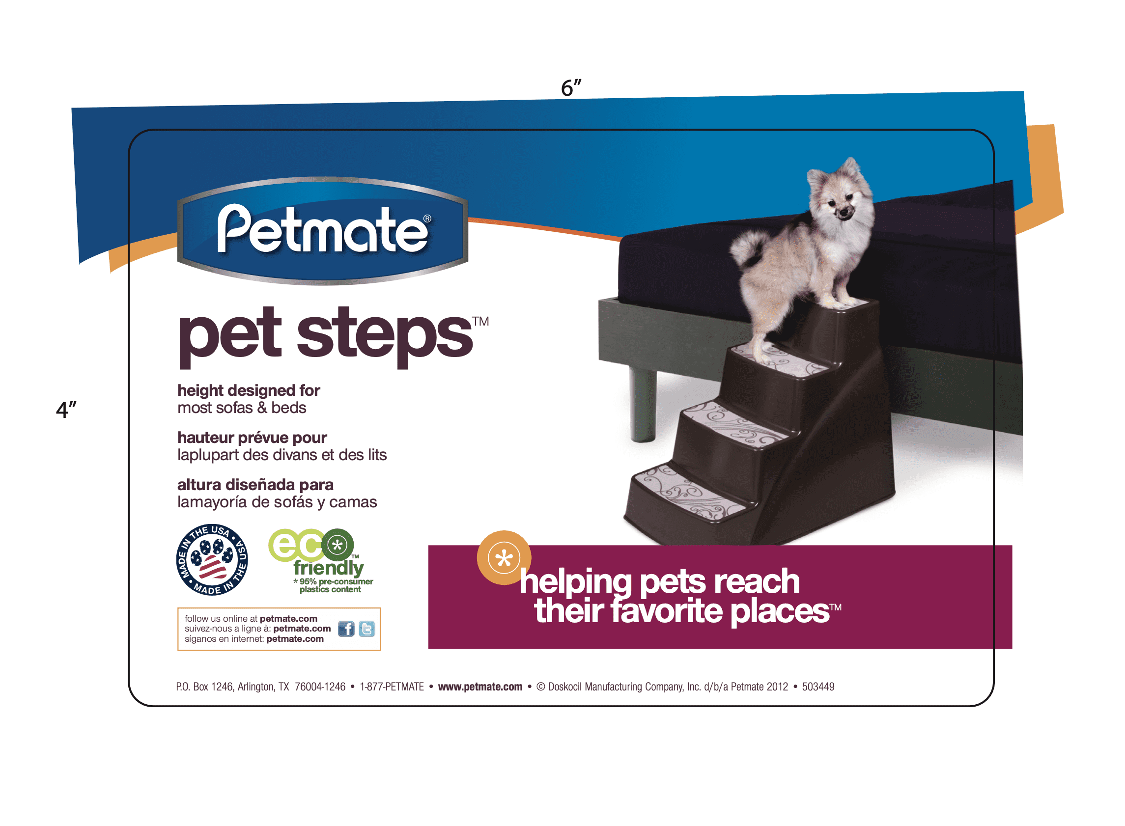 Petmate Pet Steps II Lightweight Plastic Dog Steps to Help Climb Sofas or Beds, 26" For Pets Up To 70 lb, Brown