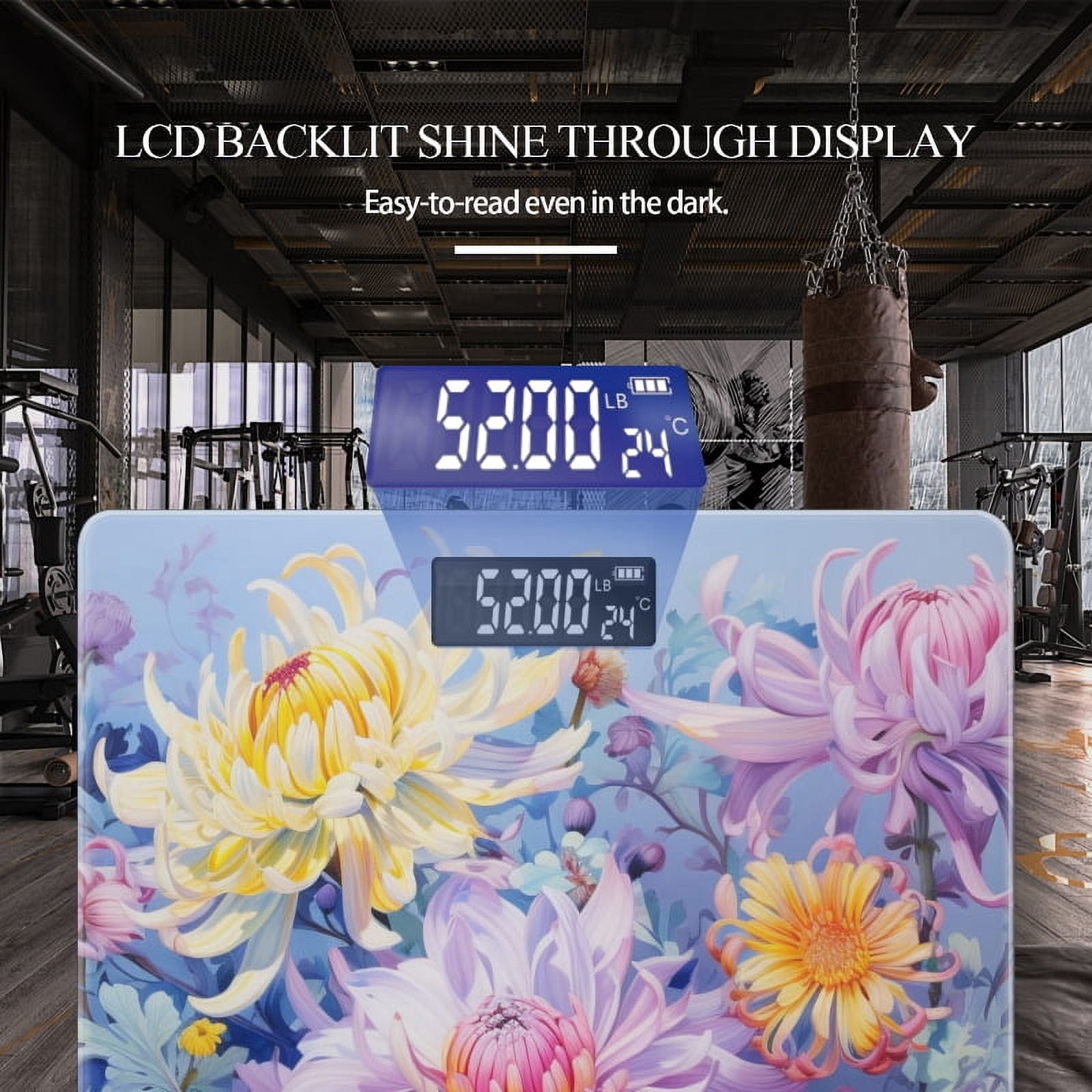High Precision Body Weight Scale Smart Bathroom Scales with Large LCD Display(400lbs),Decorative for Bedroom-Chrysanthemums With Purple And Yellow Flowers