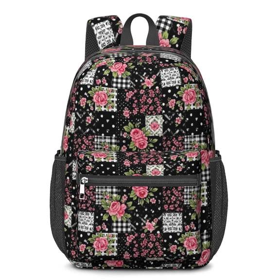Pioneer Flower Floral Print Pattern 17" School Backpacks for Teens,Waterproof Oxford Fabric,S-Shape Padded Straps for School,Travel,Hiking,Camping