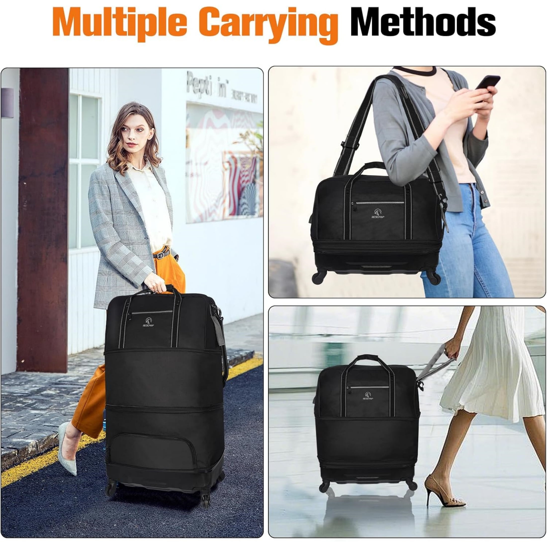 REDCAMP Expandable Foldable Rolling Duffel Bag with Wheels, Collapsible Suitcase Luggage Rolling Travel Bag Lightweight for for Women and Men, 60-130L