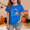 thumbnail image 2 of KPOPLK Kids Halloween T-Shirt Toddler Girls Cute Fall Pumpkin Ghost Print Tee Short Sleeve Shirt Size 13-14 Years,Blue, 2 of 5