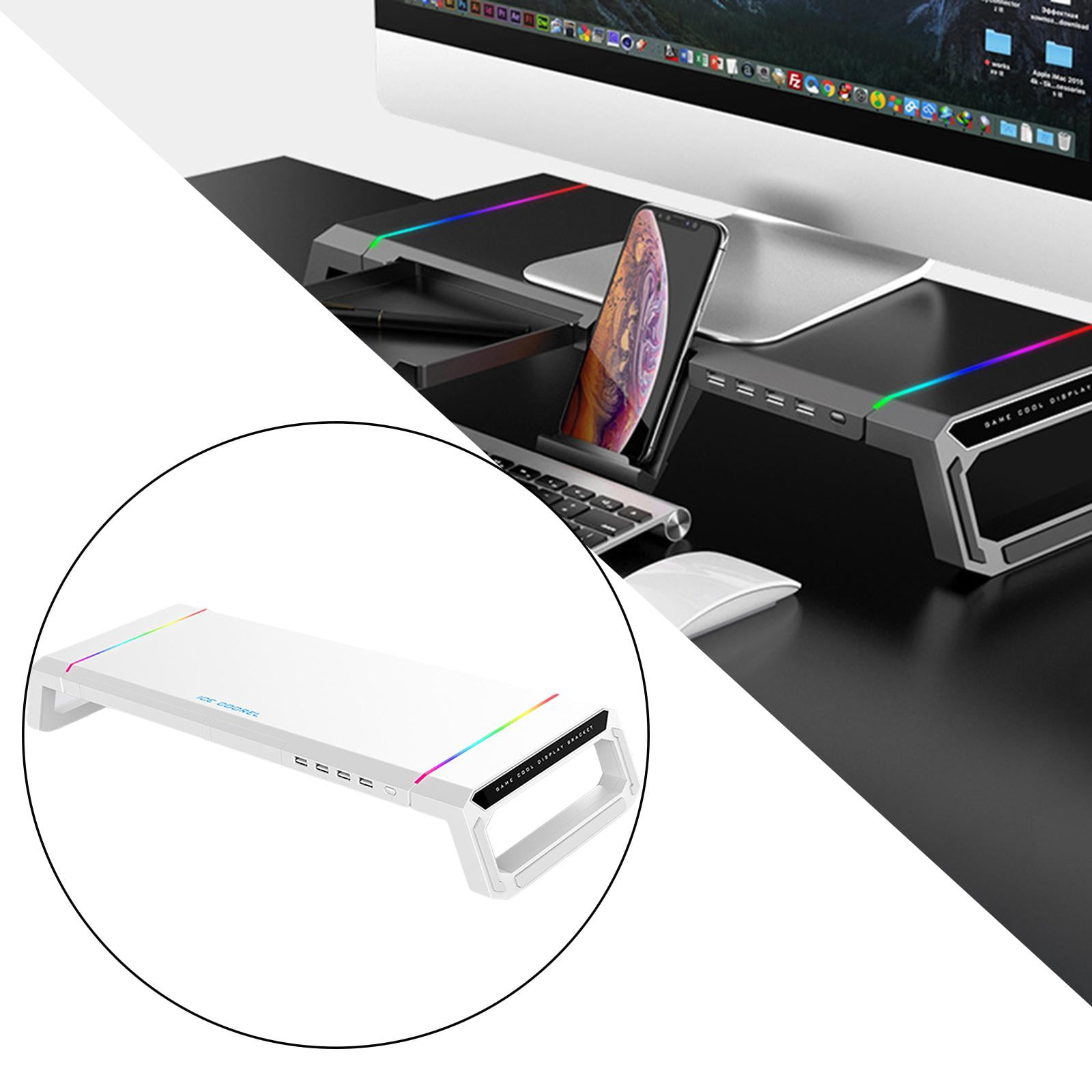 Wzmzjy Foldable Computer Monitor Stand Riser Bracket RGB 4 USB 2.0 Keyboard Tray, Elegant Design White