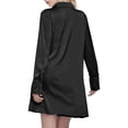 thumbnail image 2 of Gibobby Vestido corto casual para mujer Vestido de con cuello y manga larga plisado de color liso informal para mujer(Negro,G), 2 of 4