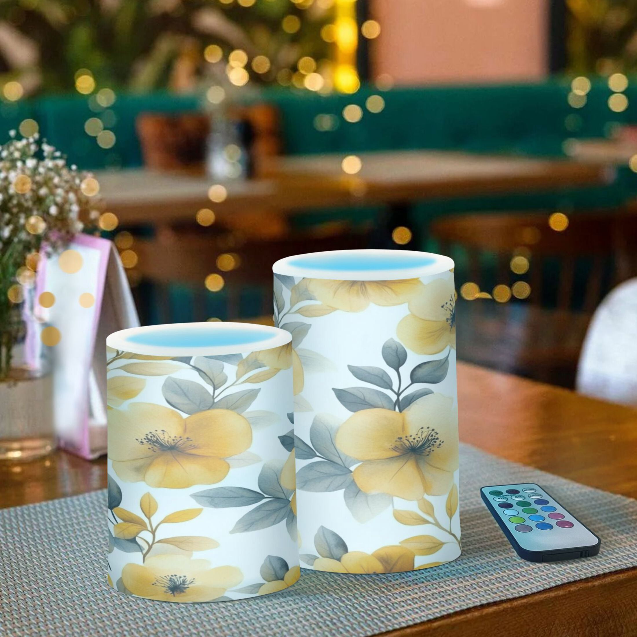 Electronic Candle Light Combination 3x5In, 3x4In Flameless Candle Plastic Festive Decoration Party Christmas Decoration Cartoon Yellow Flowers