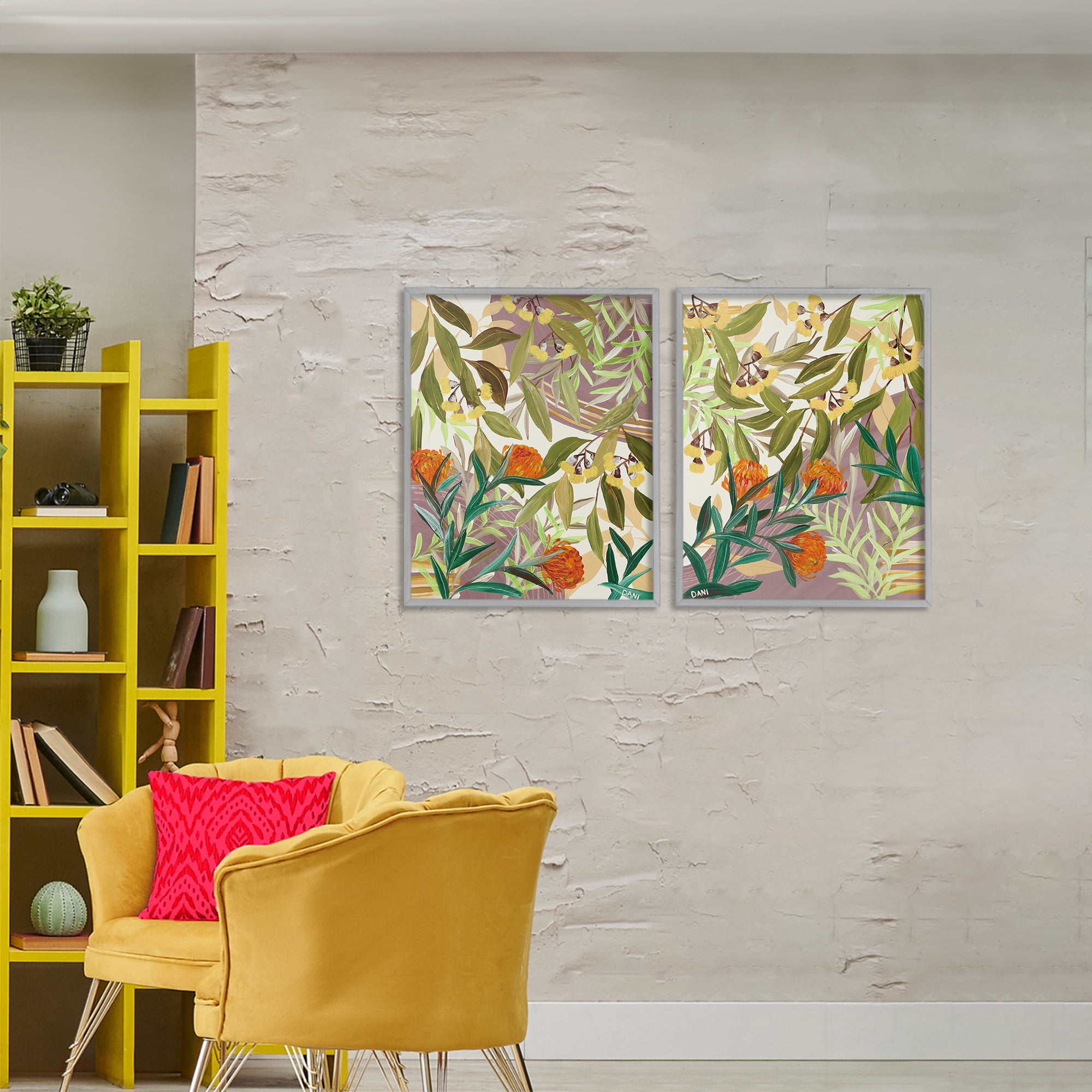 Stupell Industries Walk With Me Botanicals 2 Piece Gray Framed Giclee Art Set, design by Dani Heyward