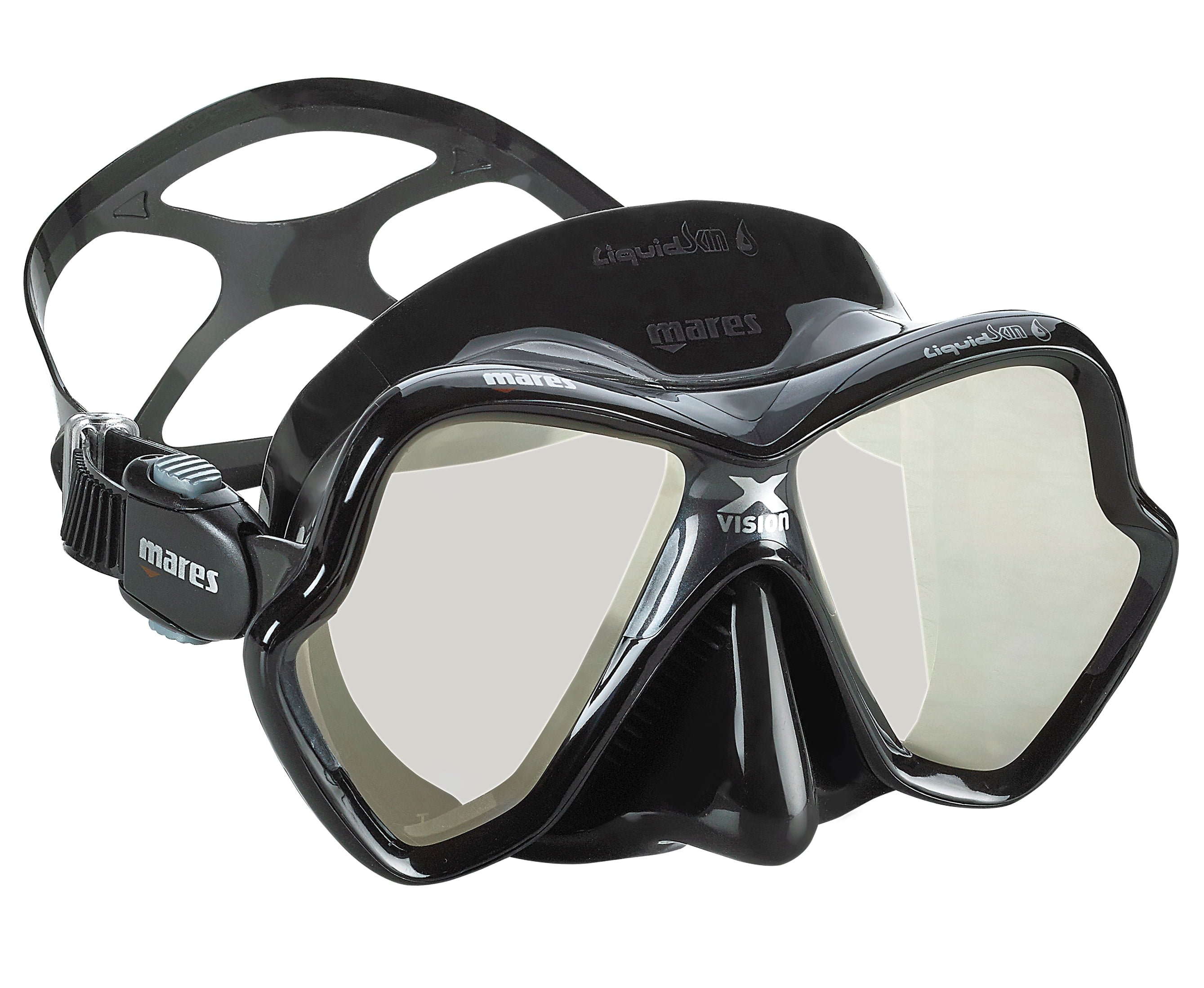 "Mares XVision Ultra LiquidSkin Skirt Dive Mask, Black Silver Mirrored