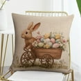 thumbnail image 7 of Cushion Case Egg Cart Bunny Festive Rabbit Garden Harvest Throw Pillow Cover Rabbit Bunny Egg Floral Leaves Decorative Bed Pillowcases 18"x18" for Couch Bed Car, 7 of 7