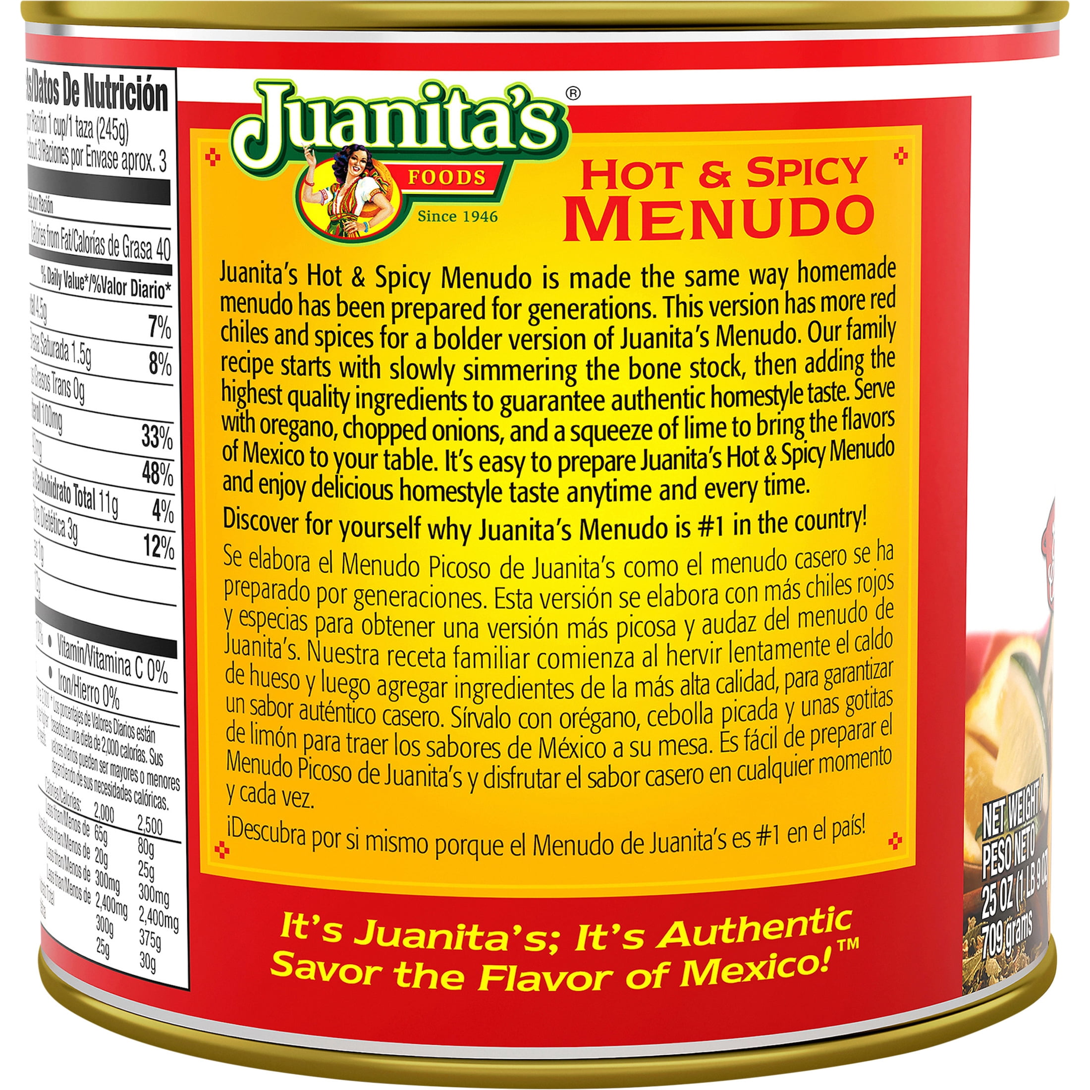 (3 pack) Juanita’s Foods Ready to Serve Hot & Spicy Menudo Soup, 25 oz Can