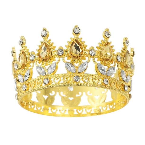 Uxcell Mini Toppers de Pastel en Forma de Corona, Tiara de Aleación de Reina Princesa con Cristal para Decoración de Pastel de Cumpleaños, Oro/Copa