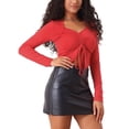 thumbnail image 4 of INSPIRAR CHIC Blusas Cortas de Mujer con Cordón y Fruncido en la Parte Frontal, Cuello en V, Estilo Casual Y2K, Color Rojo, 4 of 6