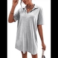 thumbnail image 3 of Vestido de Verano para Mujer, Cuello en V, Corta, Holgado, Informal, con Cuello Tipo Camiseta, Gris, Talla XL, 3 of 6