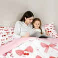 thumbnail image 4 of Manfei Kawaii Bowknot Bedding Comforter Set 7pcs for Kids Girls, Cute Strawberry King Bedding Sets, Pink Red White Bed Sheets, Microfiber Bedroom Decor, 4 of 8