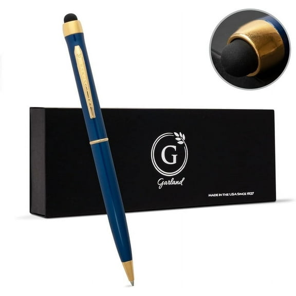 Garland Luxury Metal Twist Pen & Stylus– Made in USA - 2-In-1 Dual-Function– Classic Color Pen for Digital Devices– Phones, Tablet, Any Touch Screen, for Executive, Graduate, Refillable– Blue/Gold