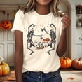 thumbnail image 2 of IDOCLOTHES Halloween T Shirts for Women Funny Dancing Skeleton Printed Tis The Season To Be Spooky Tshirts Dressy Casual Short Sleeve Going Out Tops Fashion Clothing Beige, L, 2 of 5