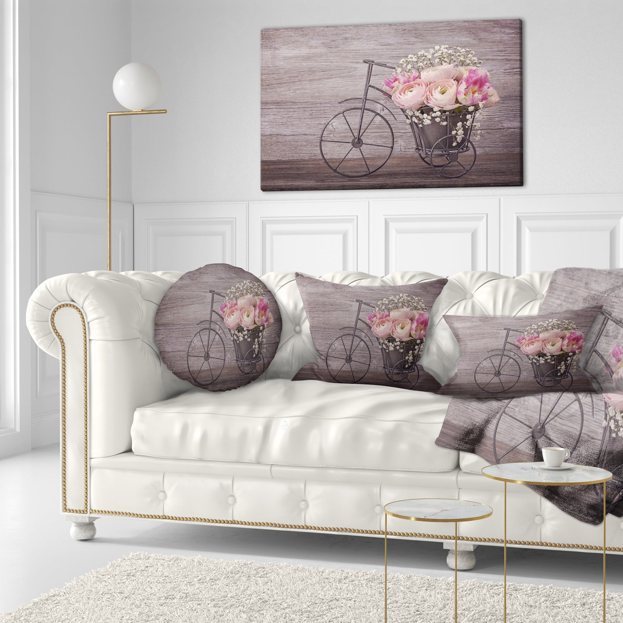 Designart Ranunculus Flowers on Bicycle - Floral Throw Pillow - 12x20