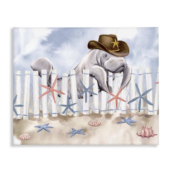 Stupell Industries Eclectic Manatee in Cowboy Hat Canvas Art, 20 x 16, by Ziwei Li