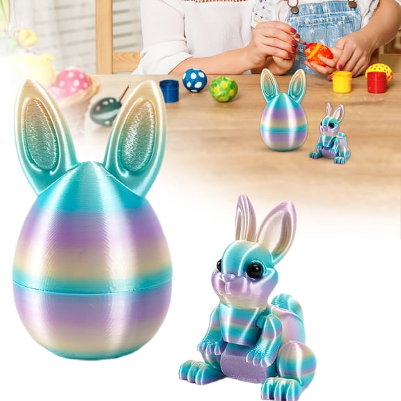 3D Printed Bunny Egg with Articulated Rabbit Inside, Flexible Surprise Easter Eggs, Palm-Sized Basket Stuffers, Elegant Home and Office Décor, Stress-Relief Fidget, Holiday Gift,toys for easter eggs