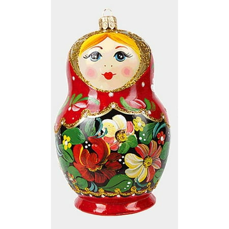 - Large Red Flower Matryoshka Russian Nesting Doll Polish Glass Christmas Ornament