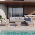 thumbnail image 2 of Clouddwell 8 Piece Light Gray Wicker Patio Sectional Conversation Set, Water Resistant Thick Cushions & Coffee Table for Backyard Poolside, 2 of 10