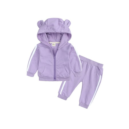 

Toddler Baby Girls Hooded Tracksuit Outfit Long Sleeve Bear Ear Hoodies Coat + Long Pants 2Pcs Set