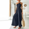 thumbnail image 4 of Giftesty Womens Pants Clearance!Women's Summer Slimming Straps One Shoulder Pleated High Waist Casual Wide Leg Pants Solid Jumpsuit Romper, 4 of 8