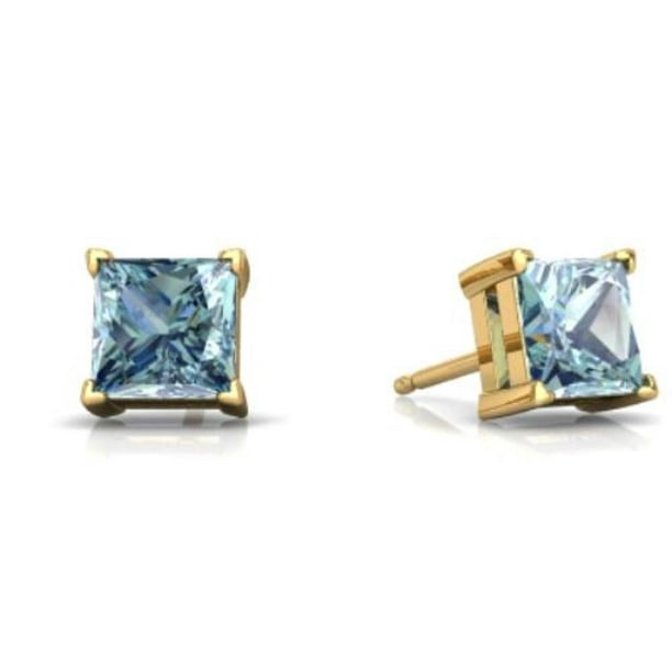 Elizabeth Jewelry - 2 Ct Aquamarine Princess Cut Stud Earrings 14Kt ...