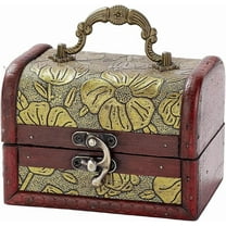 Mini Vintage Wooden Jewelry Stroage Cases Retro Pirate Treasure Chest Keepsake Box Small European Decorative PU Leather Treasure Box with Handle for Jewelry Pearl Trinkets Birthday Gifts