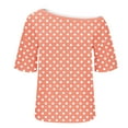 thumbnail image 5 of Ohufall One Shoulder Shirts for Women Print Short Sleeve Pullover Casual Tops Loose Fit Summer Cute Tops, 5 of 6