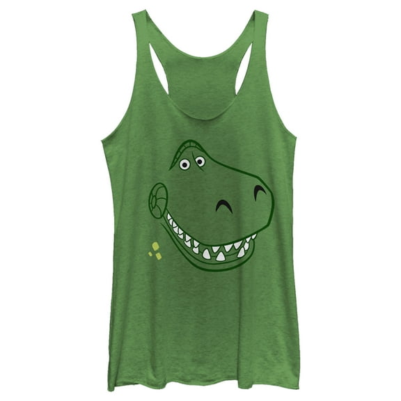 Women's Toy Story Grinning Rex Face Racerback Tank Top Envy Green Small