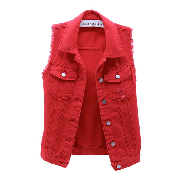 Women's Crop Distressed Ripped Jean Vests Classic Sleeveless Jean Vest ...