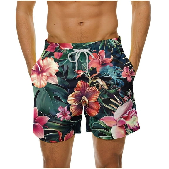LYEAA Board Shorts for Men Elastic Waist Summer Beach Big Men's Swim Trunks Hawaiian Colorful Floral Printed Drawstring Surf Shorts Casual Athletic Trendy Comfort Swimsuit with Pockets 3XL