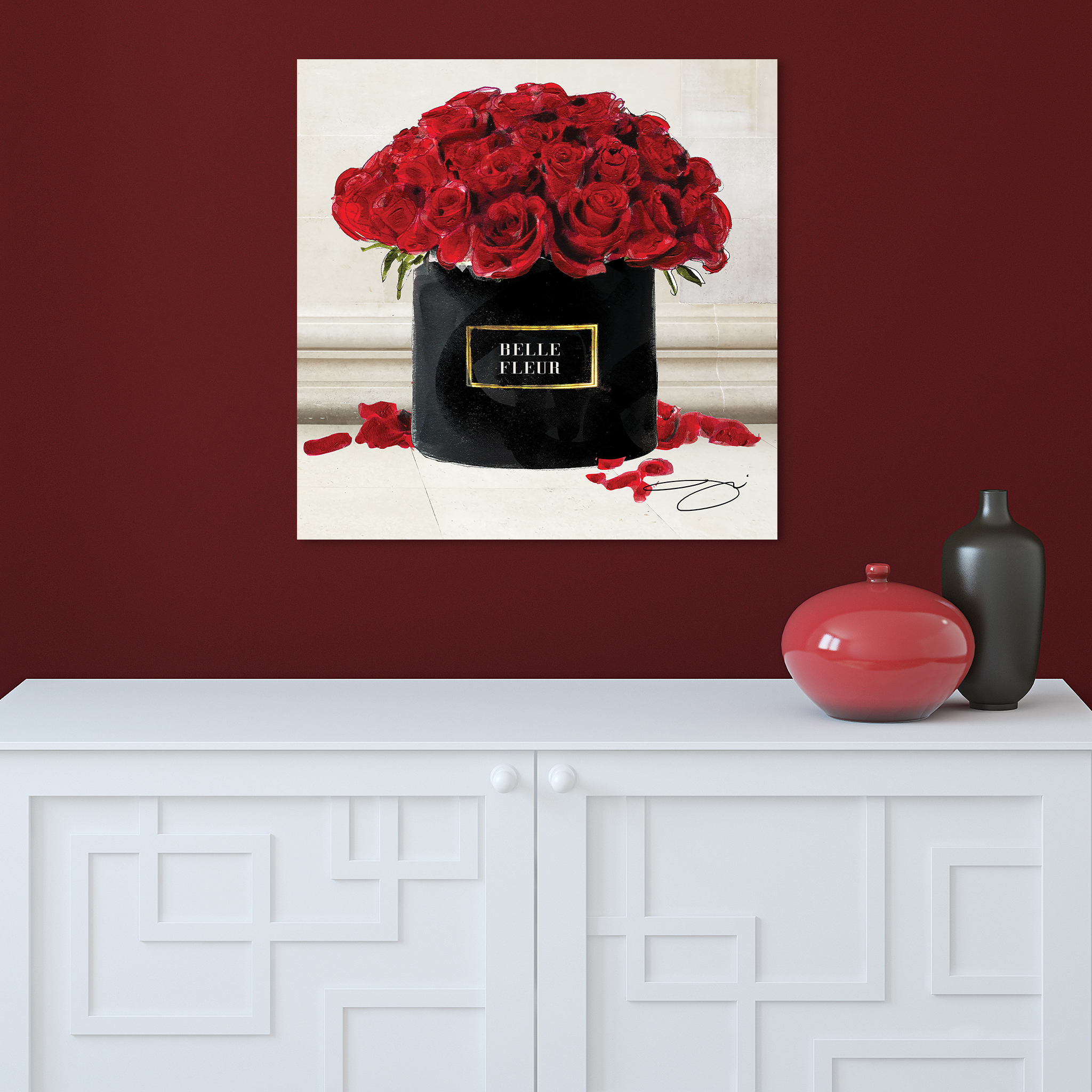 Empire Art Direct Circle of Roses Frameless Free Floating Tempered Glass Panel Graphic Wall Art, 24" x 24" x 0.2", Ready to Hang