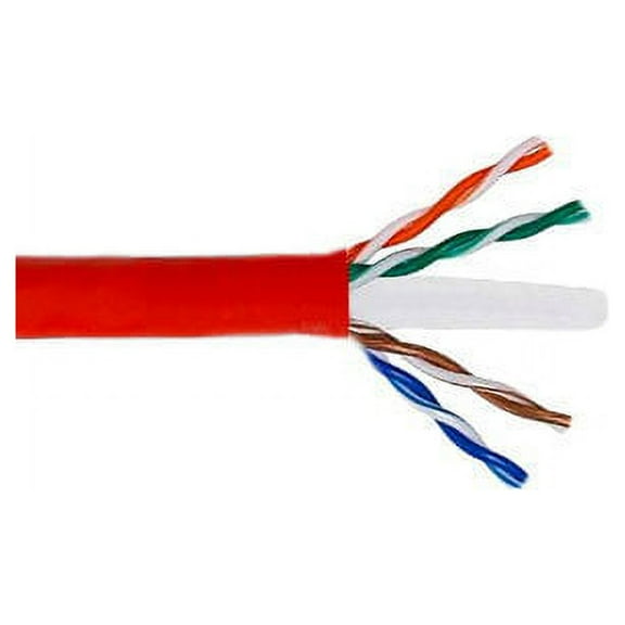Kentek 1000 Feet FT CAT6 UTP Solid Bulk Cable 24 AWG 550 MHz Category 6 Unshielded Twisted Pair PVC Jacket Ethernet RJ45 Network Internet Cord Wire Red