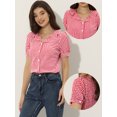 thumbnail image 2 of DARING DIVA Women's Plaid Puff Sleeve Ruffle Peter Pan Collar Blouse S Red, 2 of 6