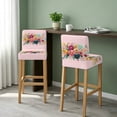 thumbnail image 2 of Colorful Floral Bar Stool Covers - Stretch Dining Chair Covers Set of 2, Pink Garden Flowers Botanical Bar Chair Cover Removable Counter Stool Pub Chairs Slipcovers Protectors for Kitchen/Cafe, 2 of 9