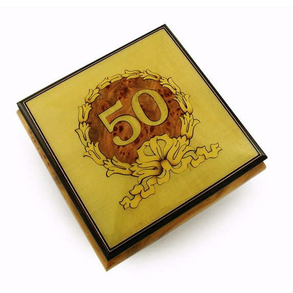 Extraordinary 50th Anniversary / Birthday with Gold Wreath Music Box - I Will Wait for You