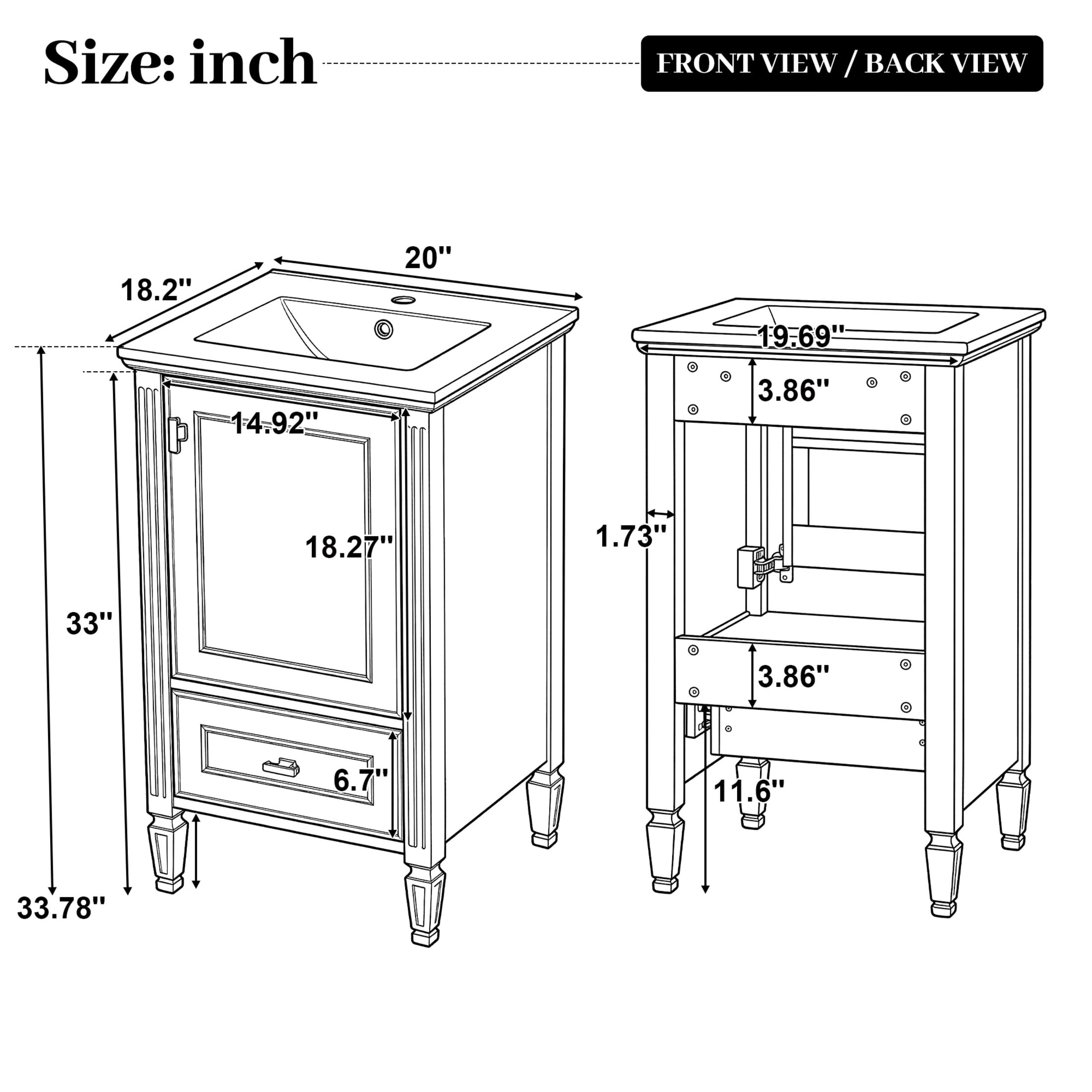 Christopher Knight Home 20" Solid Wood Bathroom Vanity with Sink, Drawer and Soft-Close Door, Gray