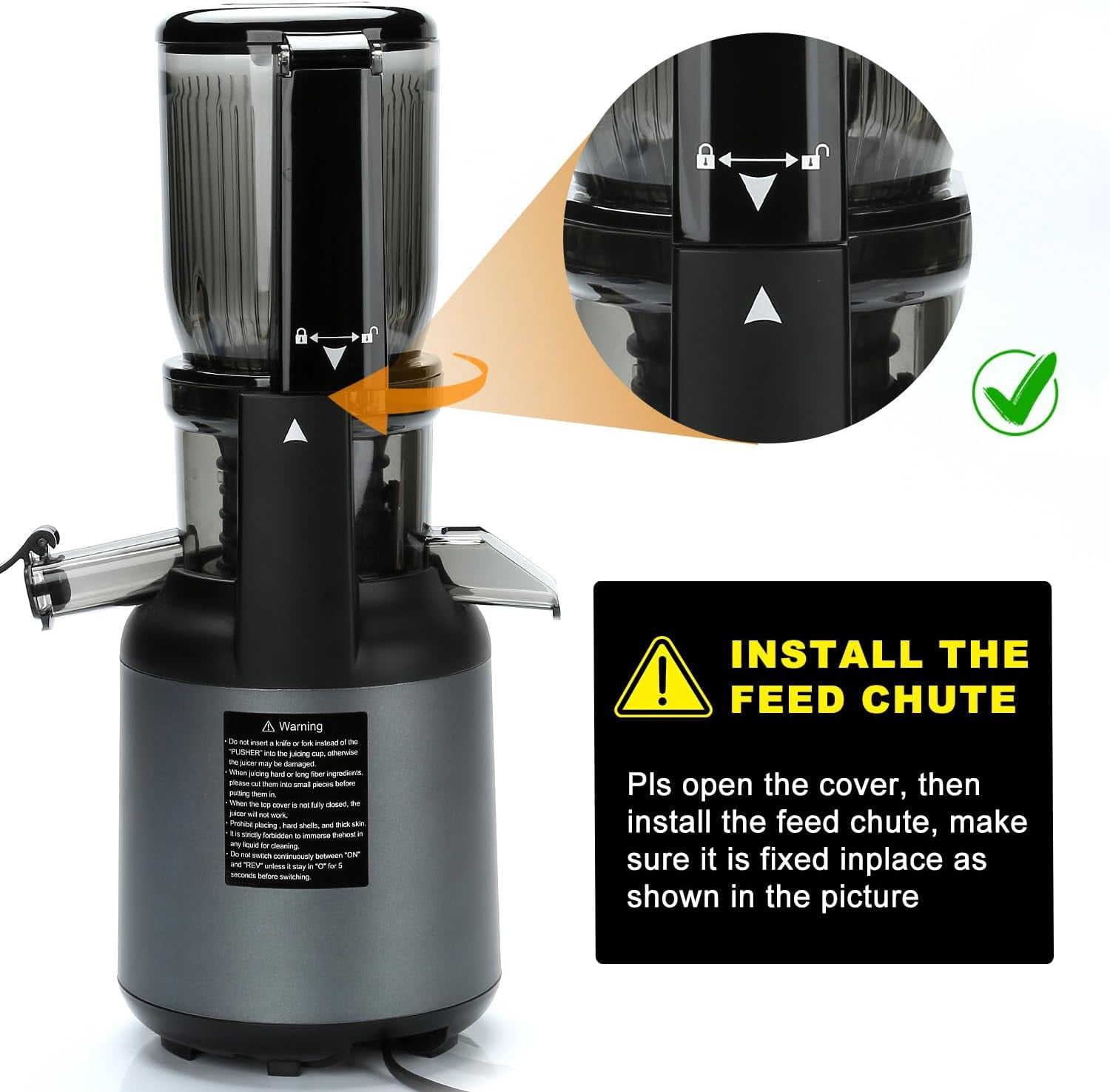 Cold Press Juicer with 4.2 Inch Feed Chute, 250W Masticating Slow  Extractor for Whole Fruit and Vegetable,  Easy Clean