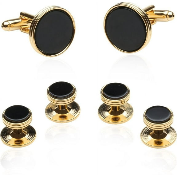 Black Onyx and Gold Cufflinks and Studs