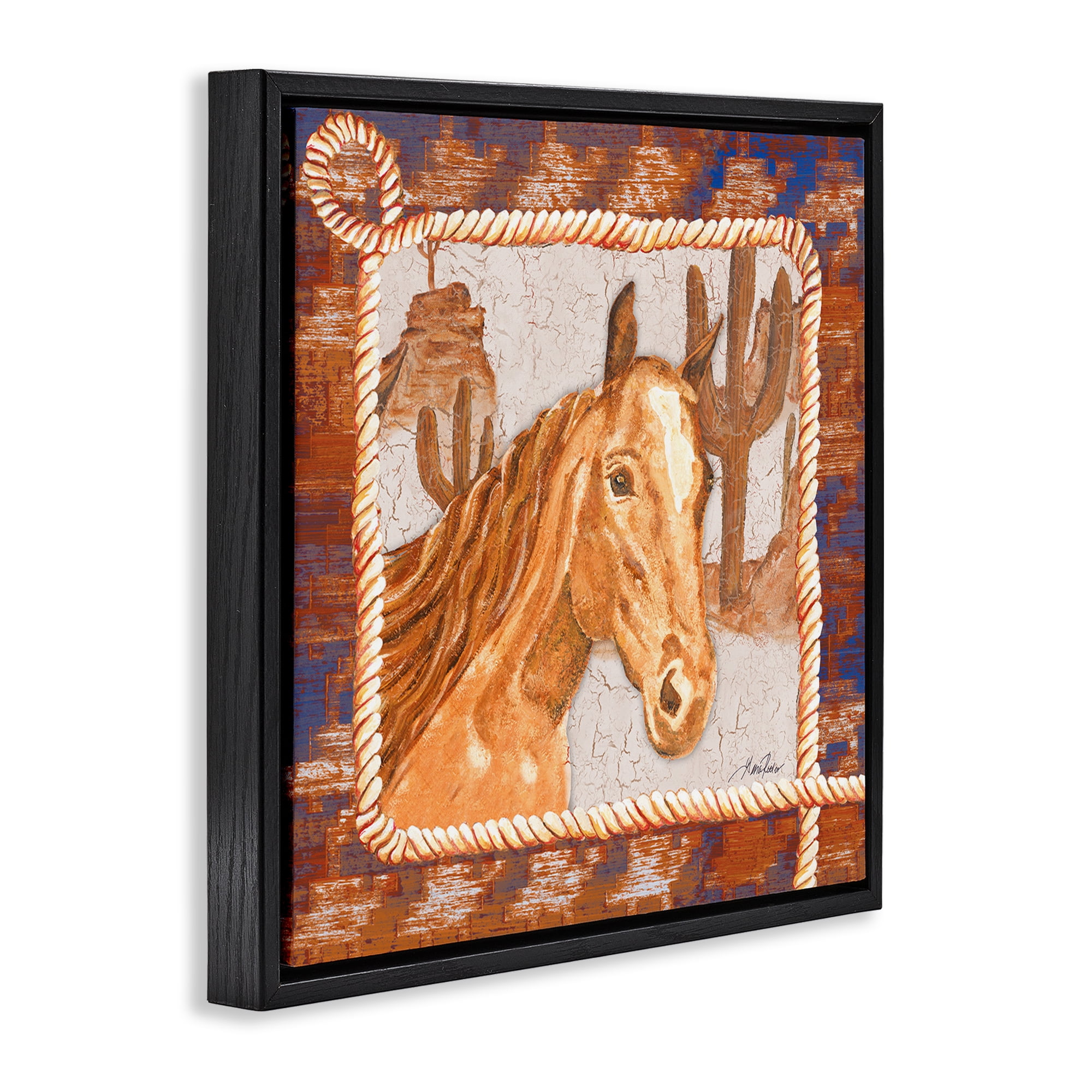 Stupell Industries Western Desert Horse Landscape Painting Black Floater Framed Canvas Art Print Wall Art, 25 x 25
