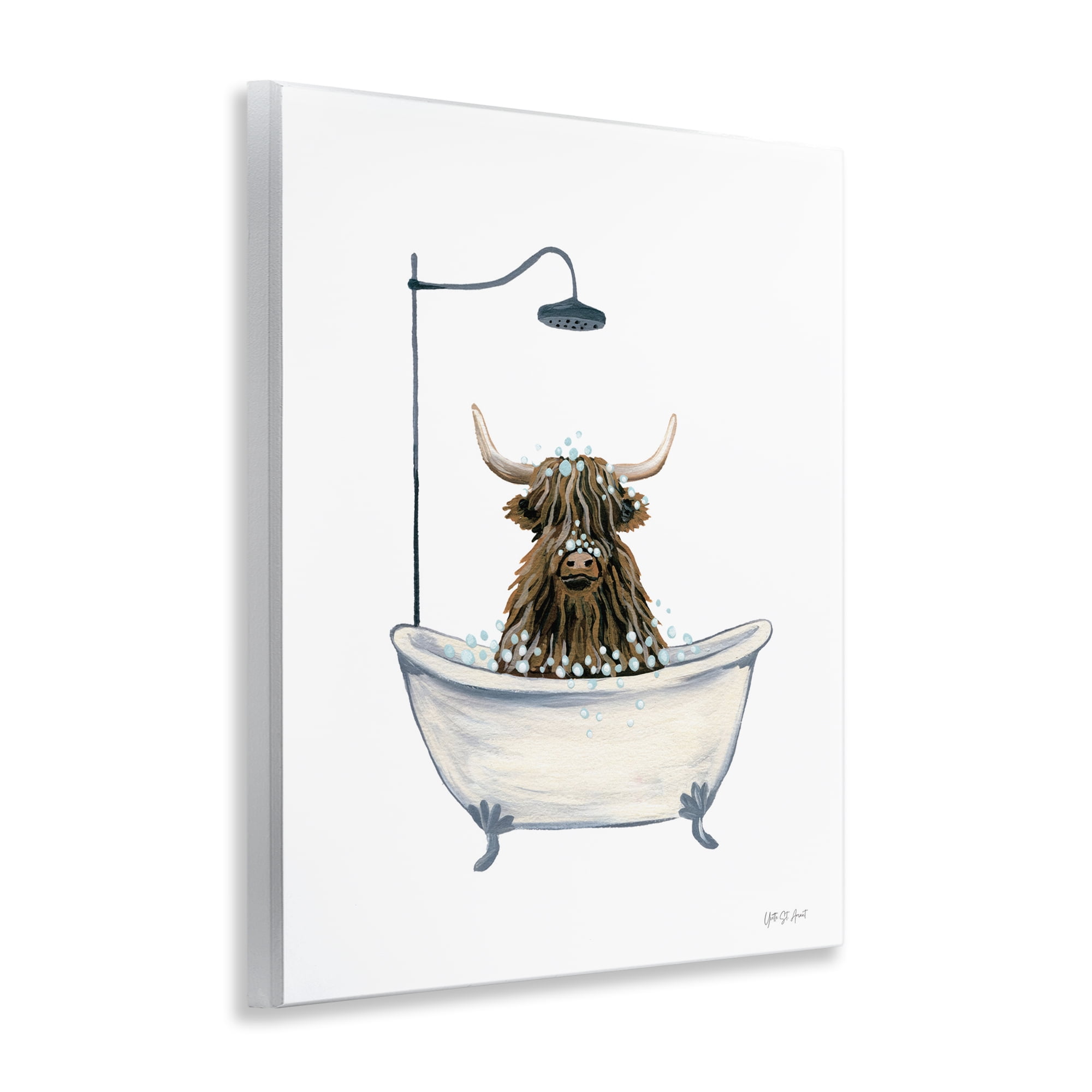 Stupell Industries Highland Cow Bathtub Typography Painting Unframed Art Print Wall Art, 11 x 14