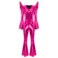 thumbnail image 3 of Moggemol Womens 70s Rave Outfits Shiny Metallic Bell Bottom Alien Jumpsuit Hot Pink L, 3 of 4