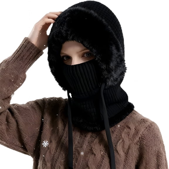 TELOLY 3 in 1 Beanie Hat for Women, Winter Windproof Full Cover Cold Resistant Knit Hooded Scarf & Neck Warmer