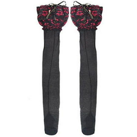 

Women Over Knee Tights Thigh High Floral Lace Top Stockings Stripe Long Socks