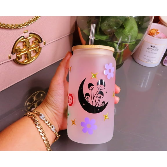 Mushroom Beer Can Glass | Boho Mushroom Coffee Glass Customized 16 Oz
