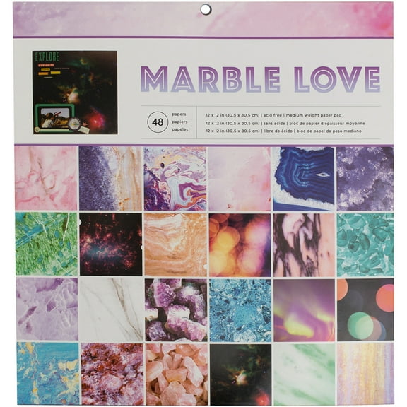 American Crafts Single-Sided Paper Pad 12"X12" 48/Pkg-Marble Love